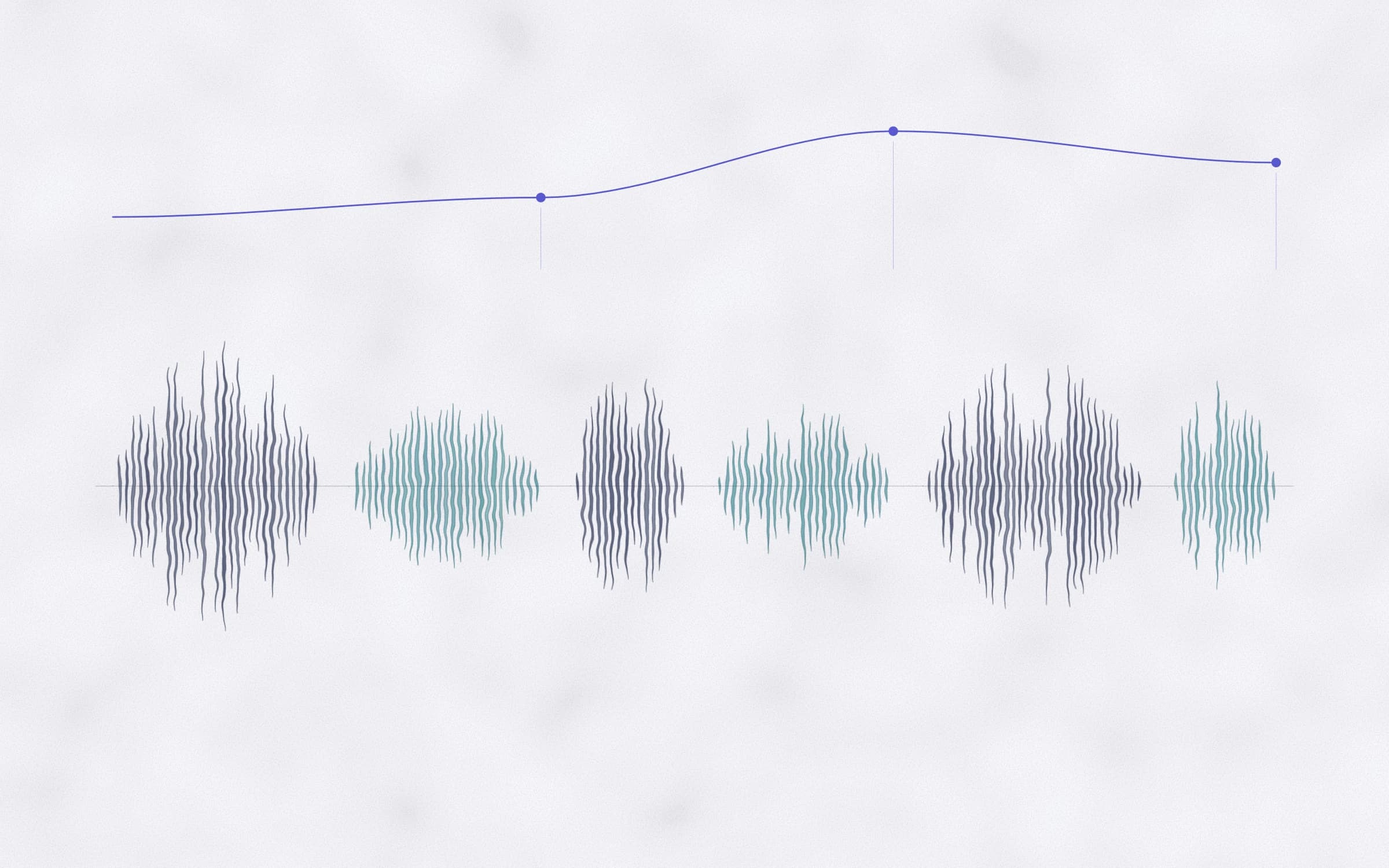 Two voices taking turns, with the transcript running between them.